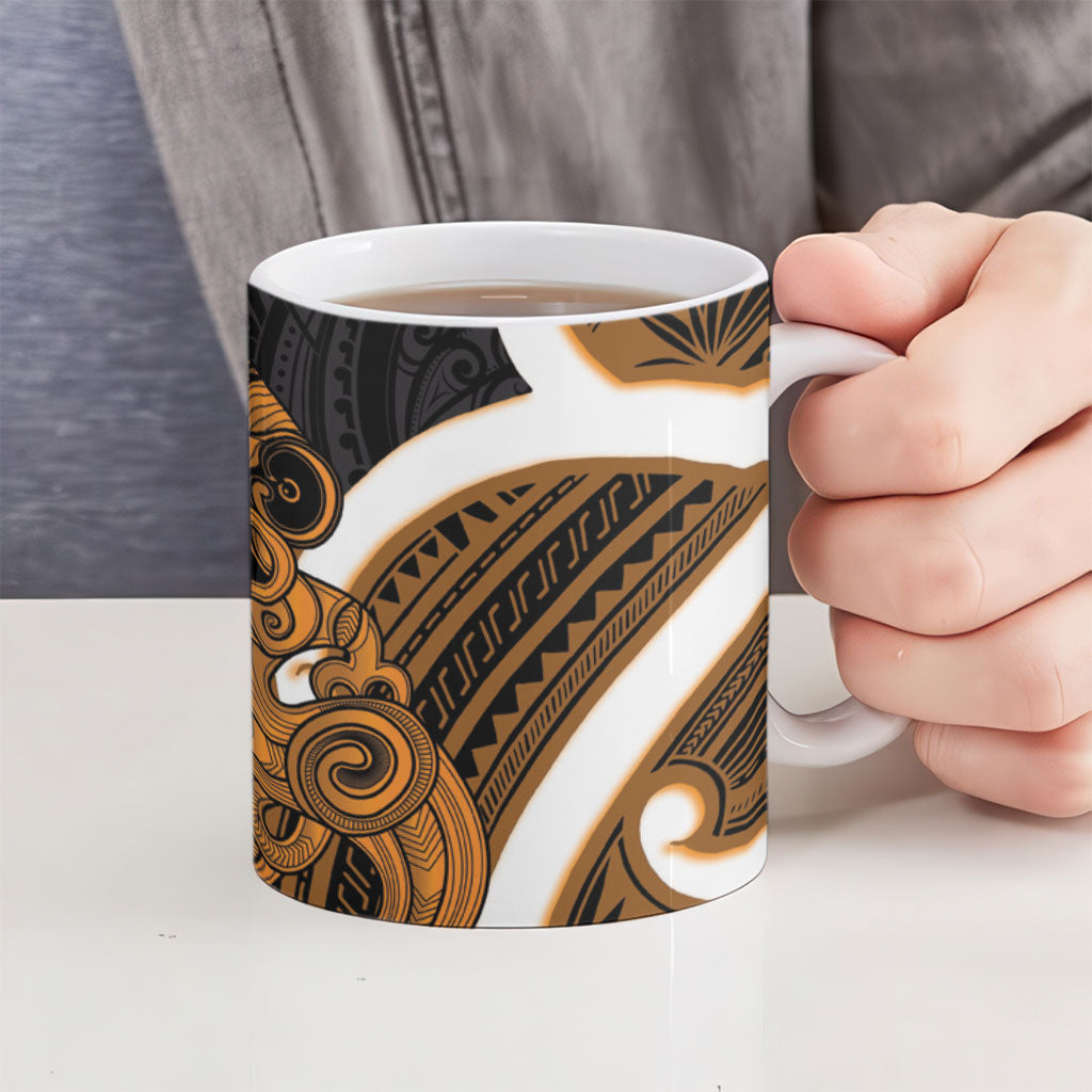 Karaka Aotearoa Atua Tumatauenga Ceramic Mug Maori God Of War Tiki With Taiaha LT14 - Polynesian Pride