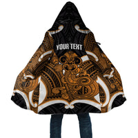 Karaka Aotearoa Atua Tumatauenga Personalised Cloak Maori God Of War Tiki With Taiaha LT14 Unisex Orange - Polynesian Pride
