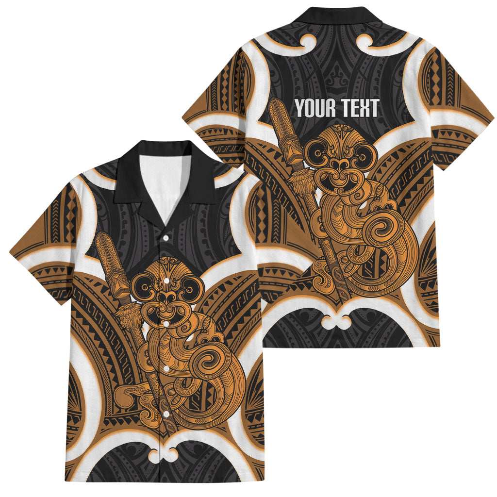 Karaka Aotearoa Atua Tumatauenga Personalised Family Matching Tank Maxi Dress and Hawaiian Shirt Maori God Of War Tiki With Taiaha LT14 Dad's Shirt - Short Sleeve Orange - Polynesian Pride