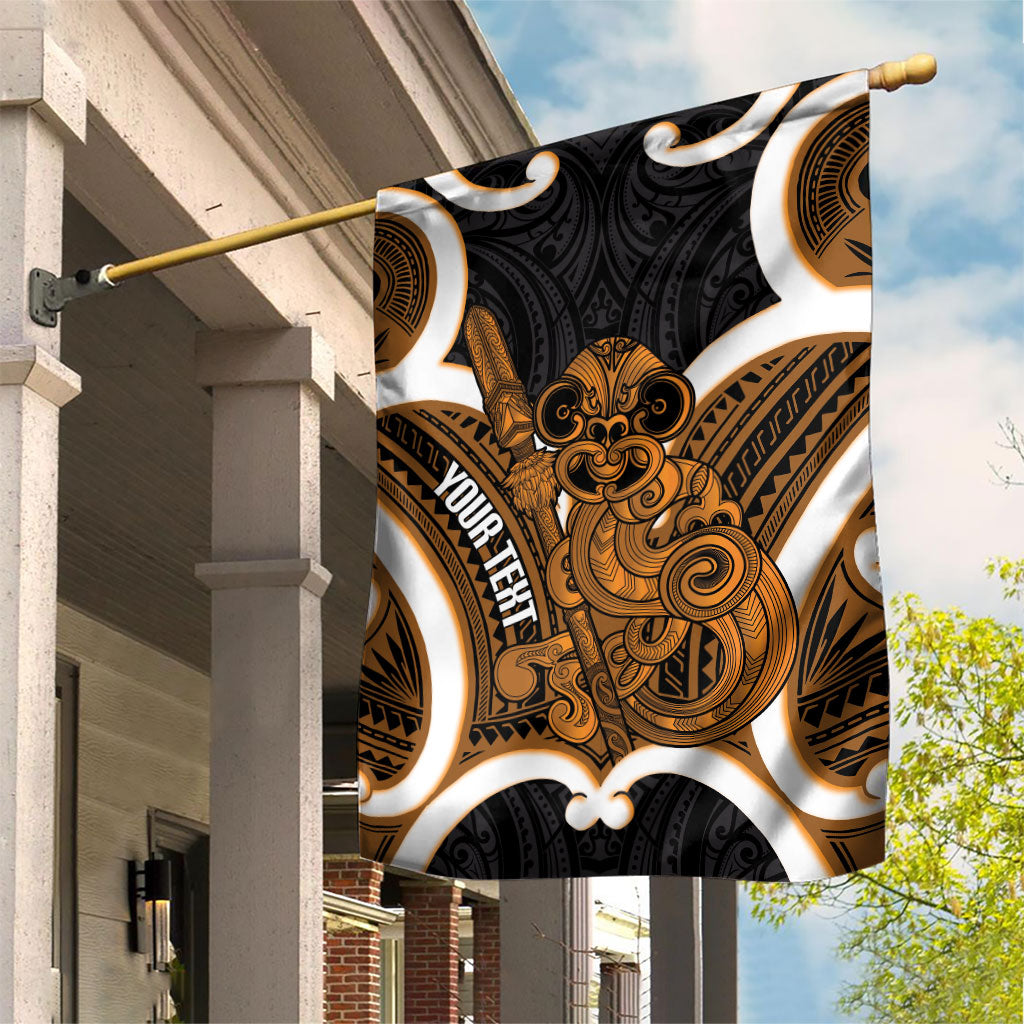 Karaka Aotearoa Atua Tumatauenga Personalised Garden Flag Maori God Of War Tiki With Taiaha LT14 House Flag Orange - Polynesian Pride