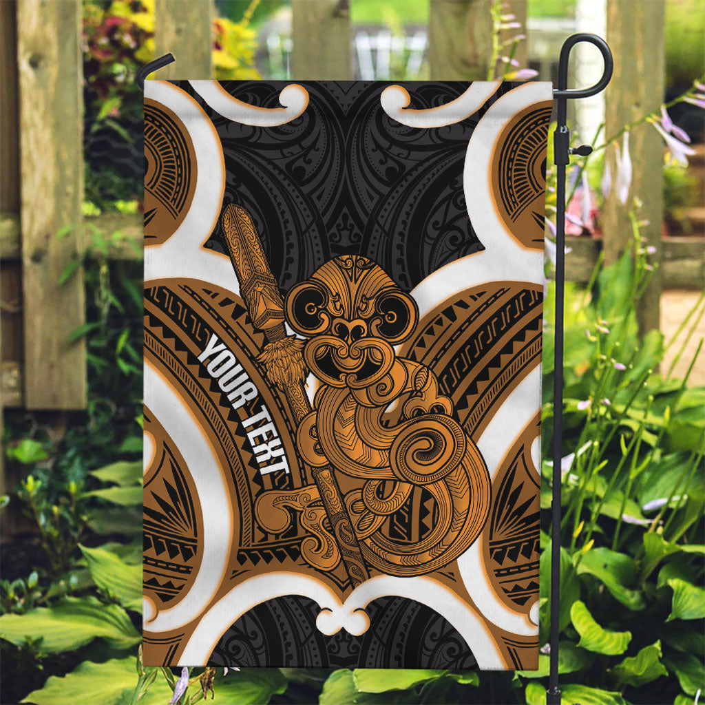 Karaka Aotearoa Atua Tumatauenga Personalised Garden Flag Maori God Of War Tiki With Taiaha LT14 Garden Flag Orange - Polynesian Pride
