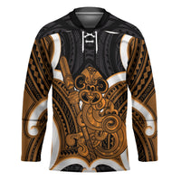 Karaka Aotearoa Atua Tumatauenga Personalised Hockey Jersey Maori God Of War Tiki With Taiaha LT14 Unisex Orange - Polynesian Pride