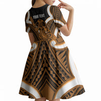Karaka Aotearoa Atua Tumatauenga Personalised Kid Short Sleeve Dress Maori God Of War Tiki With Taiaha LT14 - Polynesian Pride