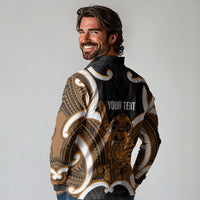 Karaka Aotearoa Atua Tumatauenga Personalised Long Sleeve Polo Shirt Maori God Of War Tiki With Taiaha LT14 - Polynesian Pride