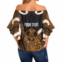 Karaka Aotearoa Atua Tumatauenga Personalised Off Shoulder Wrap Waist Top Maori God Of War Tiki With Taiaha LT14 - Polynesian Pride