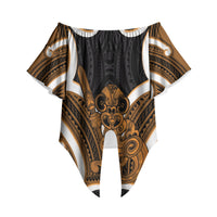 Karaka Aotearoa Atua Tumatauenga Personalised Off Shoulder Wrap Waist Top Maori God Of War Tiki With Taiaha LT14 - Polynesian Pride