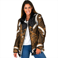 Karaka Aotearoa Atua Tumatauenga Personalised Padded Jacket Maori God Of War Tiki With Taiaha LT14 Women Orange - Polynesian Pride