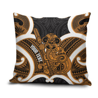 Karaka Aotearoa Atua Tumatauenga Personalised Pillow Cover Maori God Of War Tiki With Taiaha LT14 Orange - Polynesian Pride