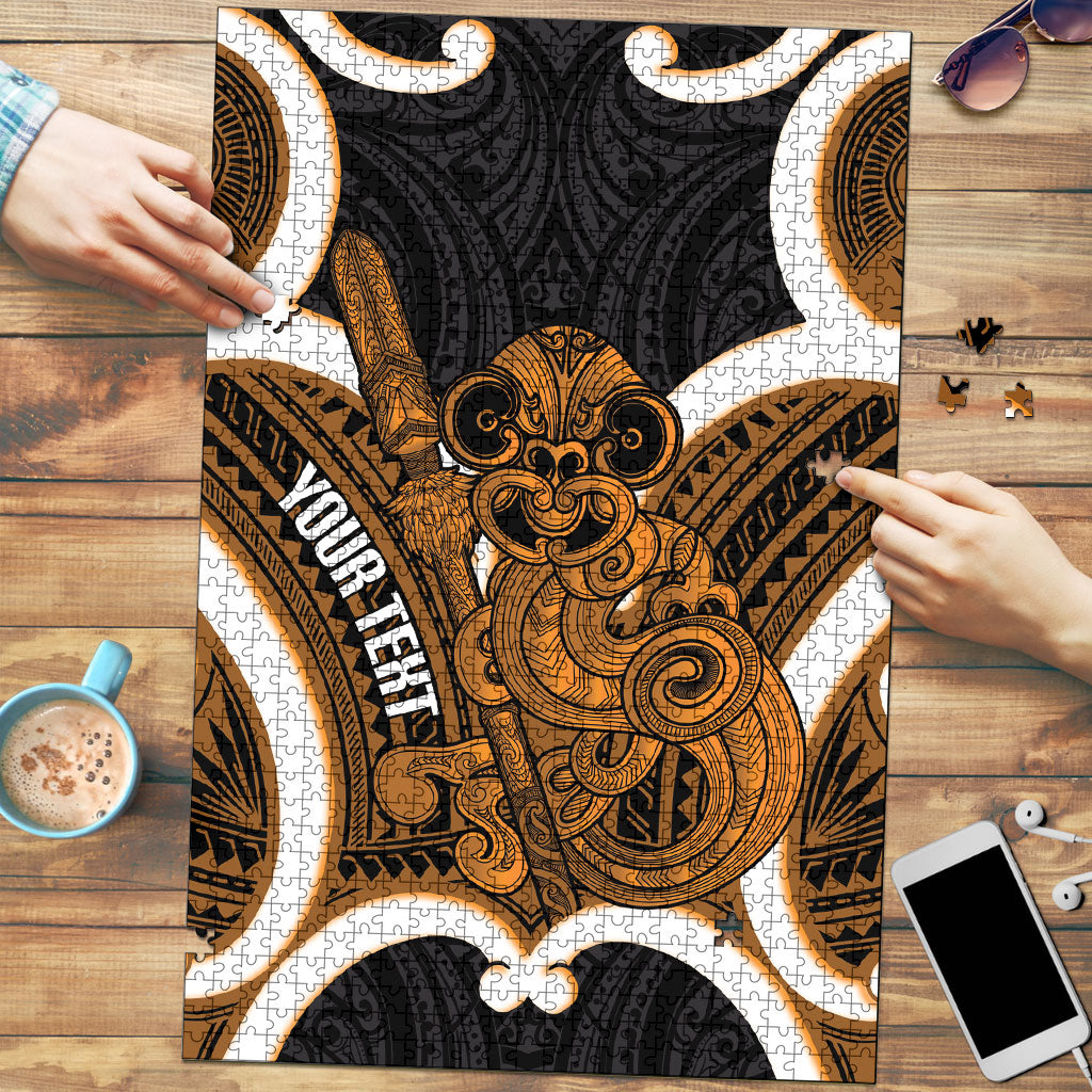 Karaka Aotearoa Atua Tumatauenga Personalised Puzzle Maori God Of War Tiki With Taiaha LT14 Orange - Polynesian Pride