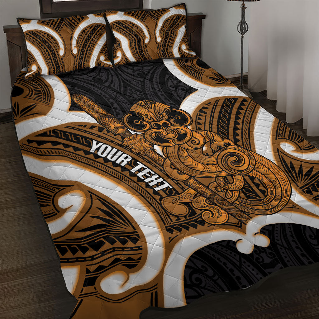Karaka Aotearoa Atua Tumatauenga Personalised Quilt Bed Set Maori God Of War Tiki With Taiaha LT14 Orange - Polynesian Pride
