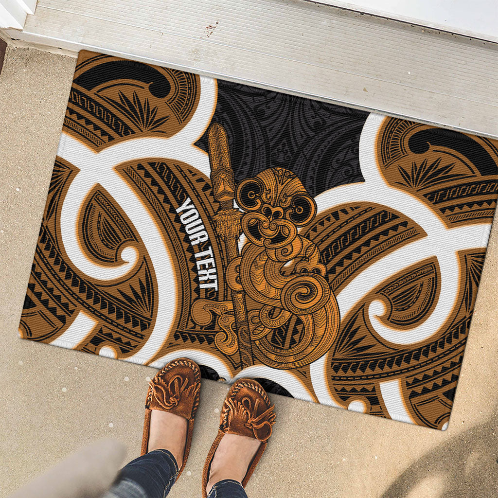 Karaka Aotearoa Atua Tumatauenga Personalised Rubber Doormat Maori God Of War Tiki With Taiaha LT14 - Polynesian Pride