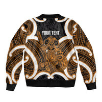 Karaka Aotearoa Atua Tumatauenga Personalised Sleeve Zip Bomber Jacket Maori God Of War Tiki With Taiaha LT14 - Polynesian Pride
