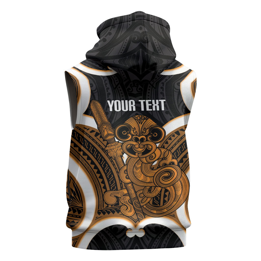 Karaka Aotearoa Atua Tumatauenga Personalised Sleeveless Hoodie Maori God Of War Tiki With Taiaha LT14 - Polynesian Pride