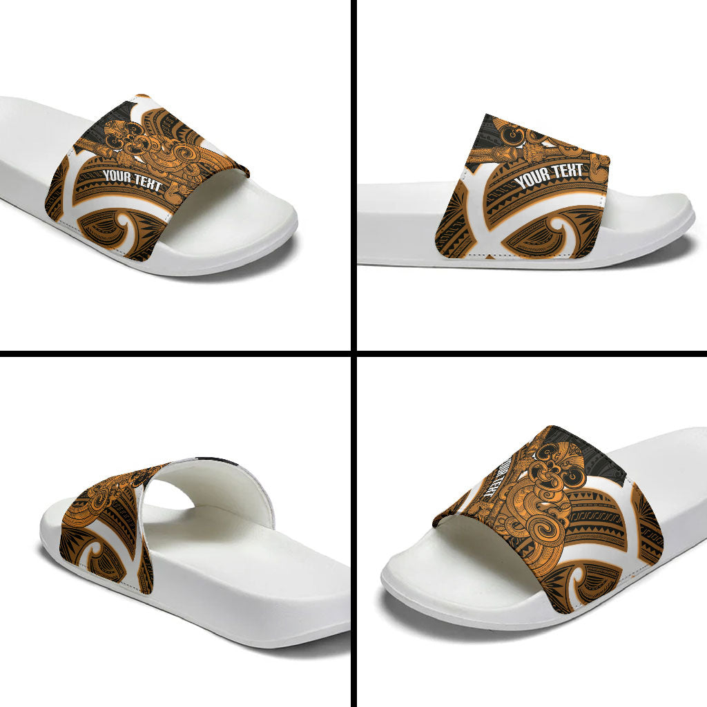 Karaka Aotearoa Atua Tumatauenga Personalised Slide Sandals Maori God Of War Tiki With Taiaha LT14 - Polynesian Pride