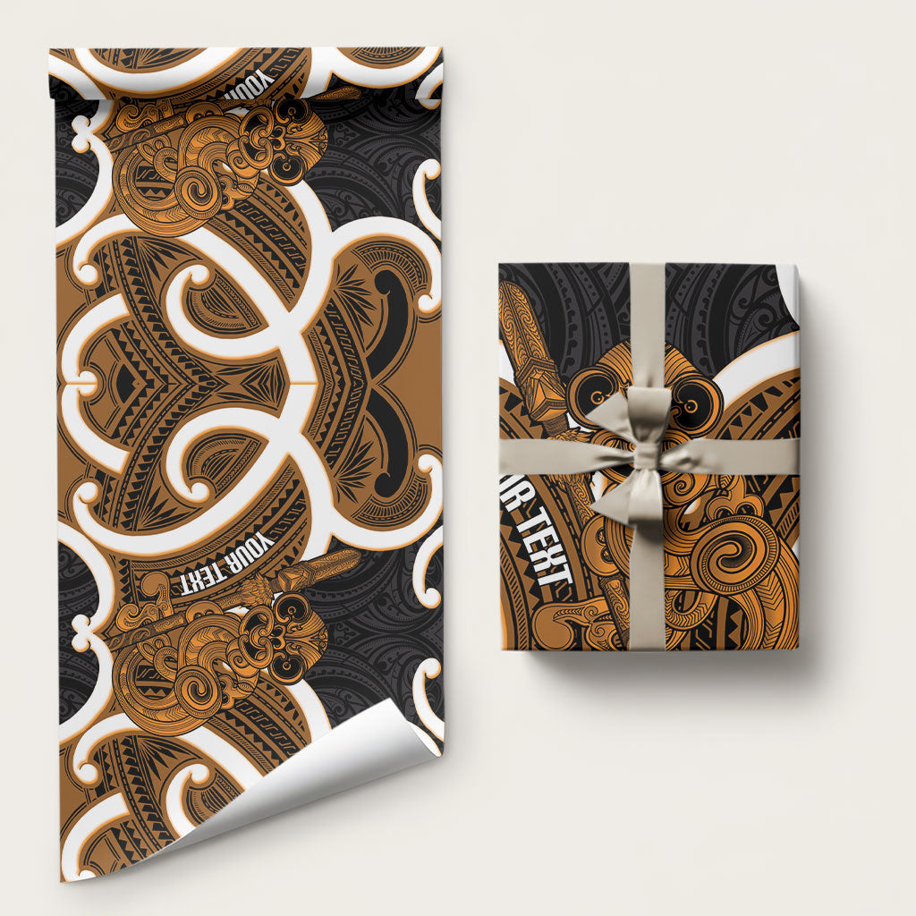 Karaka Aotearoa Atua Tumatauenga Personalised Wrapping Paper Maori God Of War Tiki With Taiaha LT14 58" × 23" Orange - Polynesian Pride