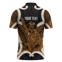 Karaka Aotearoa Atua Tumatauenga Personalised Zipper Polo Shirt Maori God Of War Tiki With Taiaha LT14 - Polynesian Pride