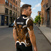 Karaka Aotearoa Atua Tumatauenga Personalised Zipper Polo Shirt Maori God Of War Tiki With Taiaha LT14 - Polynesian Pride