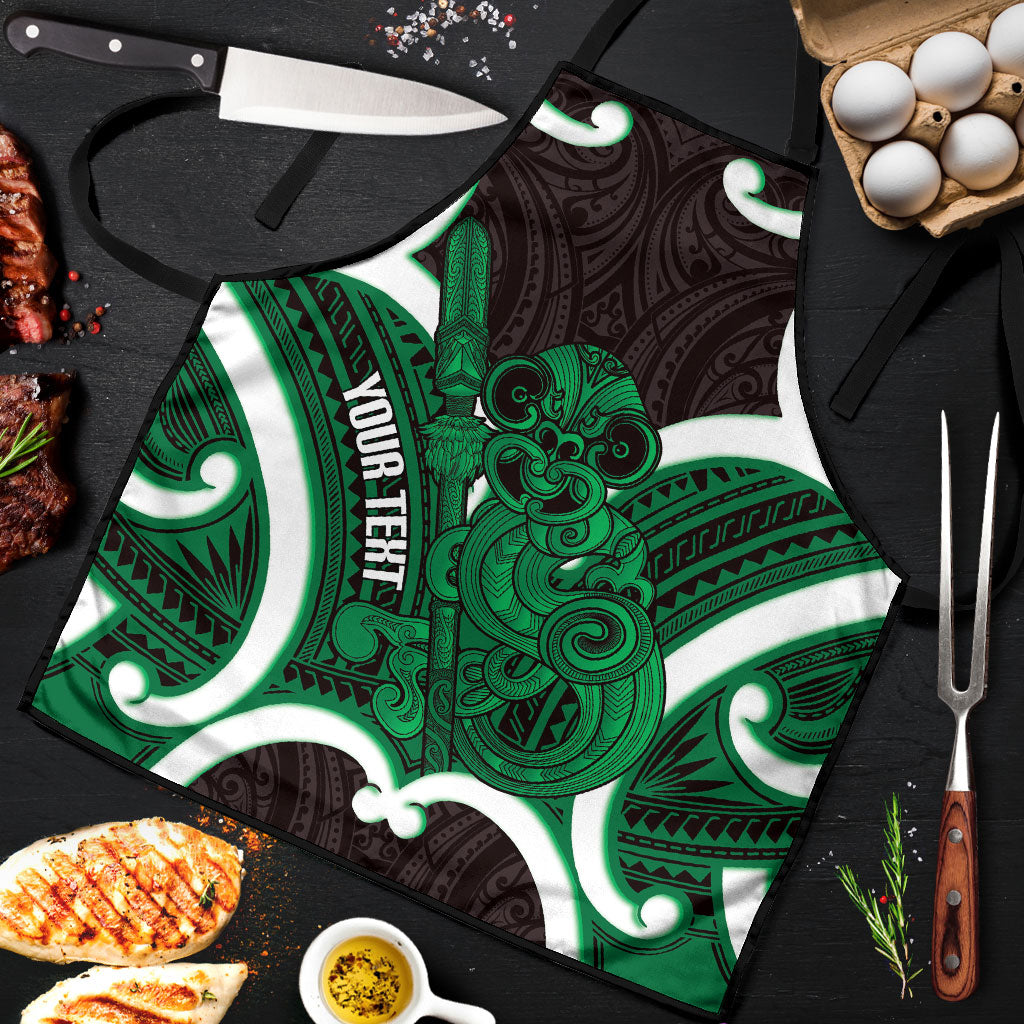 Kakariki Aotearoa Atua Tumatauenga Personalised Apron Maori God Of War Tiki With Taiaha LT14 Green - Polynesian Pride