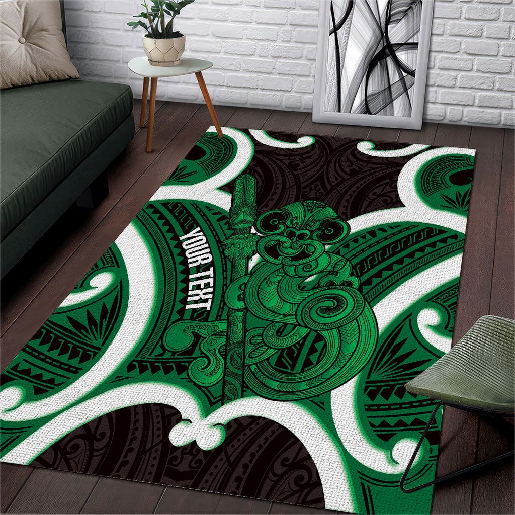 Kakariki Aotearoa Atua Tumatauenga Personalised Area Rug Maori God Of War Tiki With Taiaha LT14 Green - Polynesian Pride