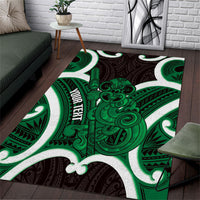 Kakariki Aotearoa Atua Tumatauenga Personalised Area Rug Maori God Of War Tiki With Taiaha LT14 Green - Polynesian Pride