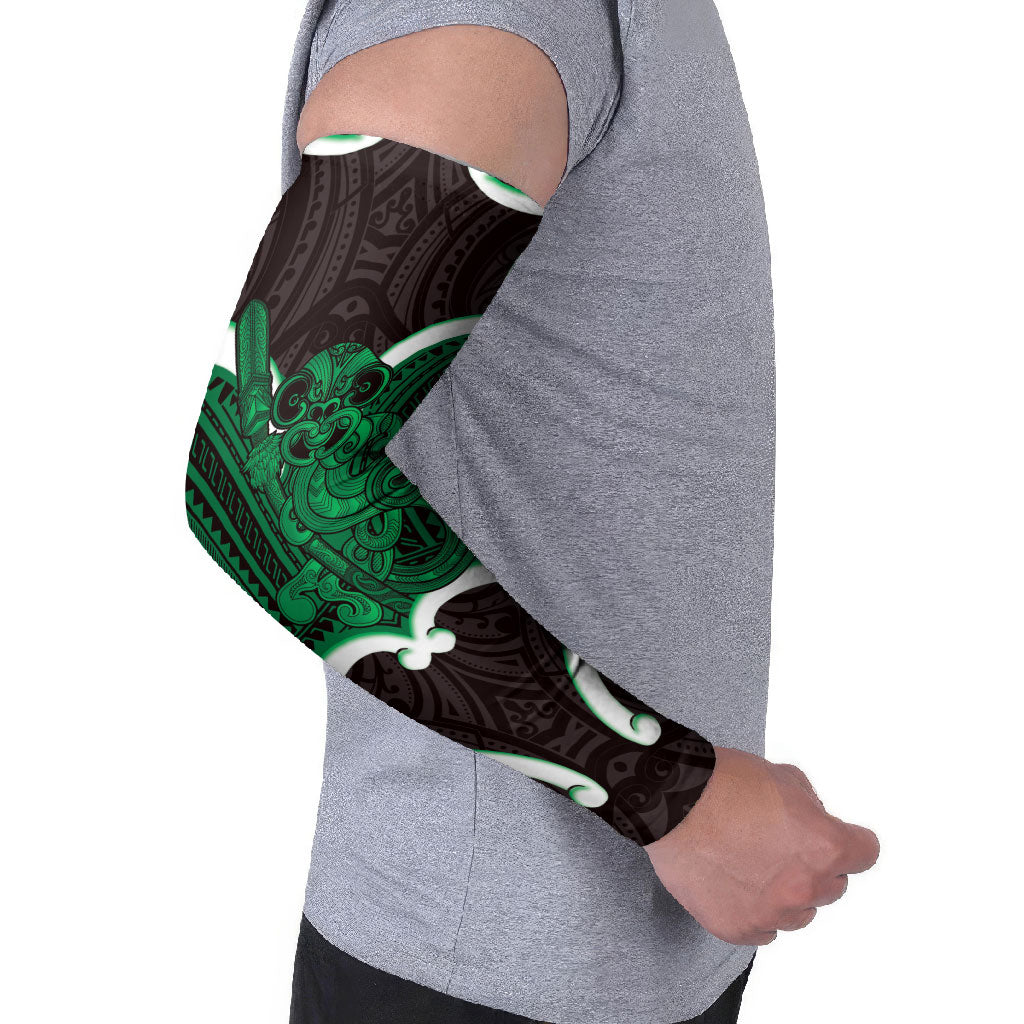 Kakariki Aotearoa Atua Tumatauenga Personalised Arm Sleeves Maori God Of War Tiki With Taiaha LT14 - Polynesian Pride