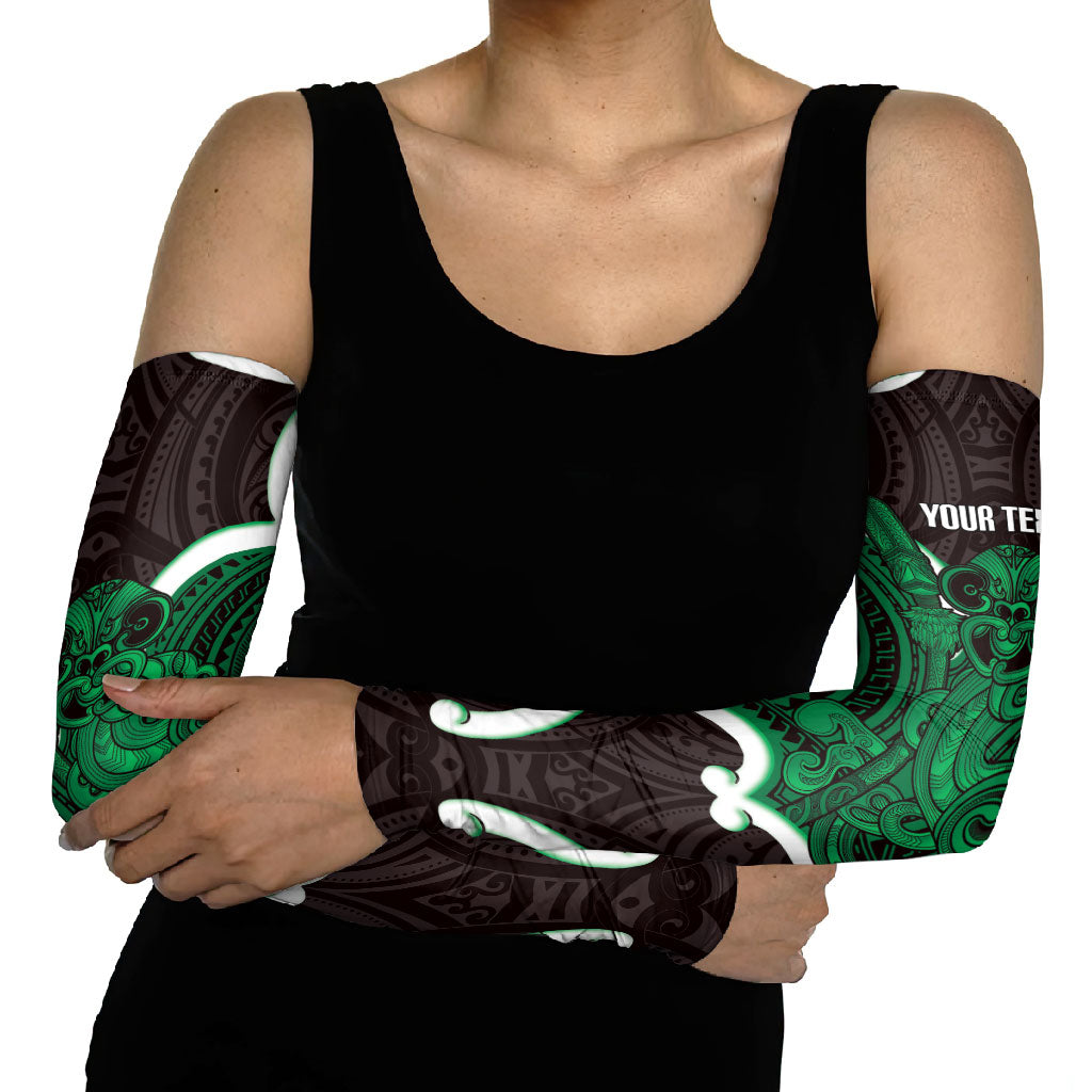 Kakariki Aotearoa Atua Tumatauenga Personalised Arm Sleeves Maori God Of War Tiki With Taiaha LT14 - Polynesian Pride