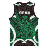 Kakariki Aotearoa Atua Tumatauenga Personalised Basketball Jersey Maori God Of War Tiki With Taiaha LT14 - Polynesian Pride