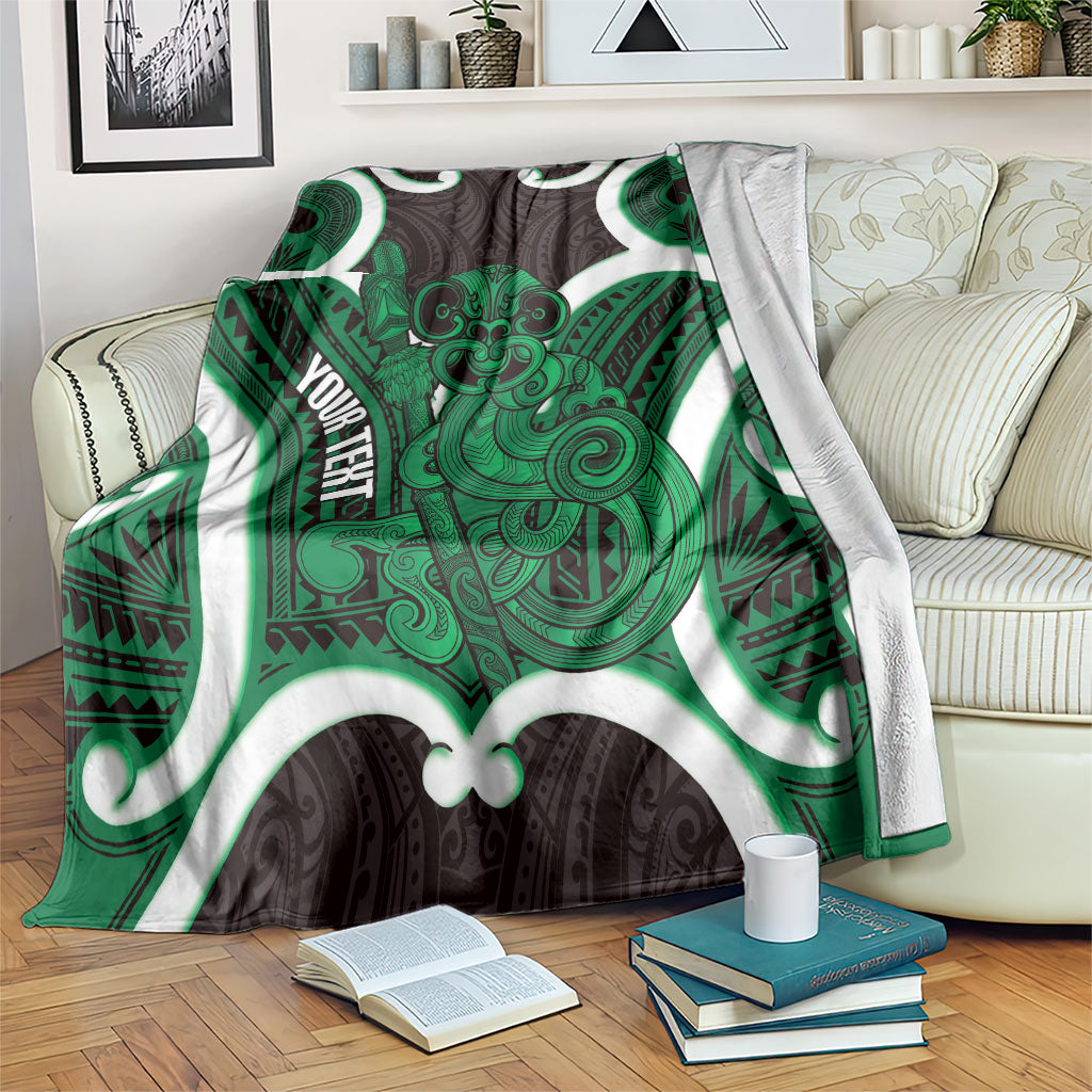 Kakariki Aotearoa Atua Tumatauenga Personalised Blanket Maori God Of War Tiki With Taiaha LT14 Green - Polynesian Pride