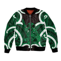 Kakariki Aotearoa Atua Tumatauenga Personalised Bomber Jacket Maori God Of War Tiki With Taiaha LT14 Unisex Green - Polynesian Pride