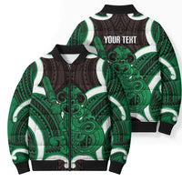 Kakariki Aotearoa Atua Tumatauenga Personalised Bomber Puffer Jacket Maori God Of War Tiki With Taiaha LT14 - Polynesian Pride
