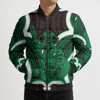 Kakariki Aotearoa Atua Tumatauenga Personalised Bomber Puffer Jacket Maori God Of War Tiki With Taiaha LT14 - Polynesian Pride