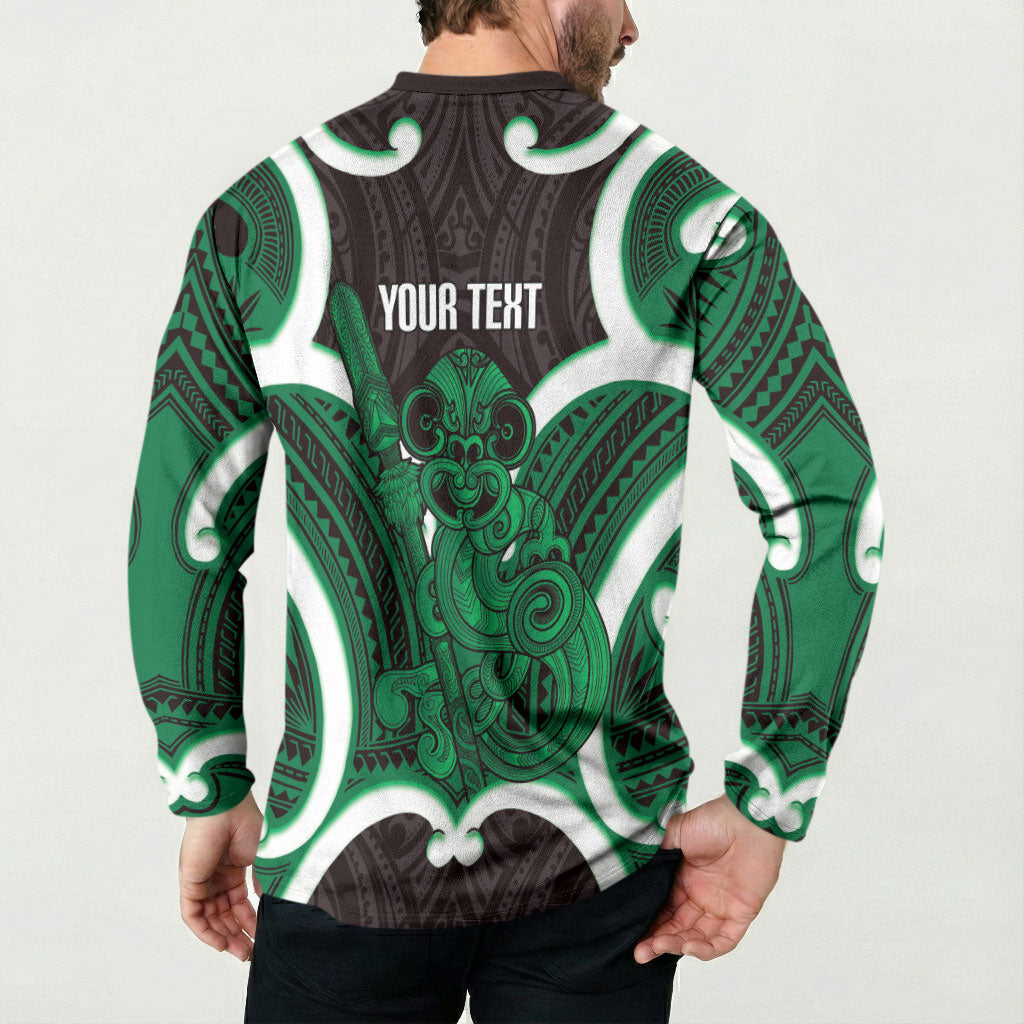 Kakariki Aotearoa Atua Tumatauenga Personalised Button Sweatshirt Maori God Of War Tiki With Taiaha LT14 - Polynesian Pride
