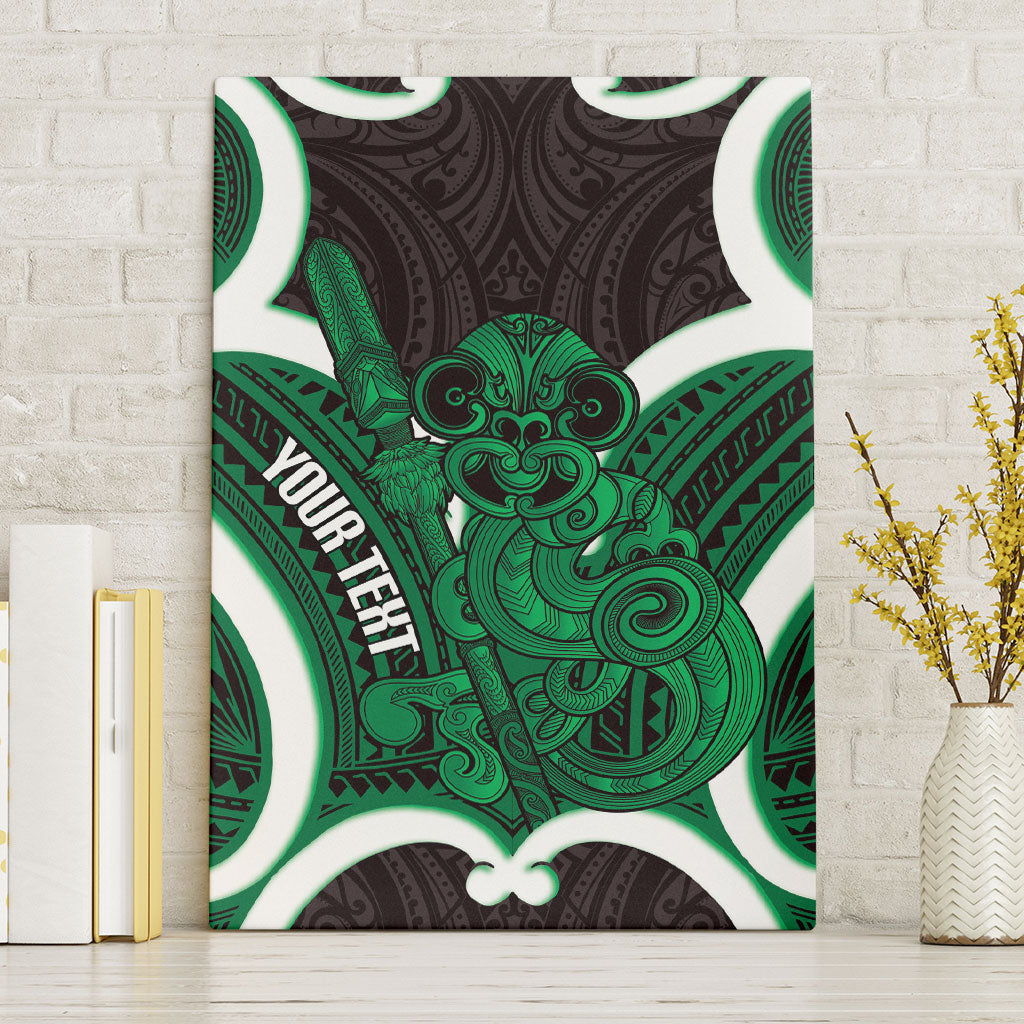 Kakariki Aotearoa Atua Tumatauenga Personalised Canvas Wall Art Maori God Of War Tiki With Taiaha LT14 Without Frame Green - Polynesian Pride