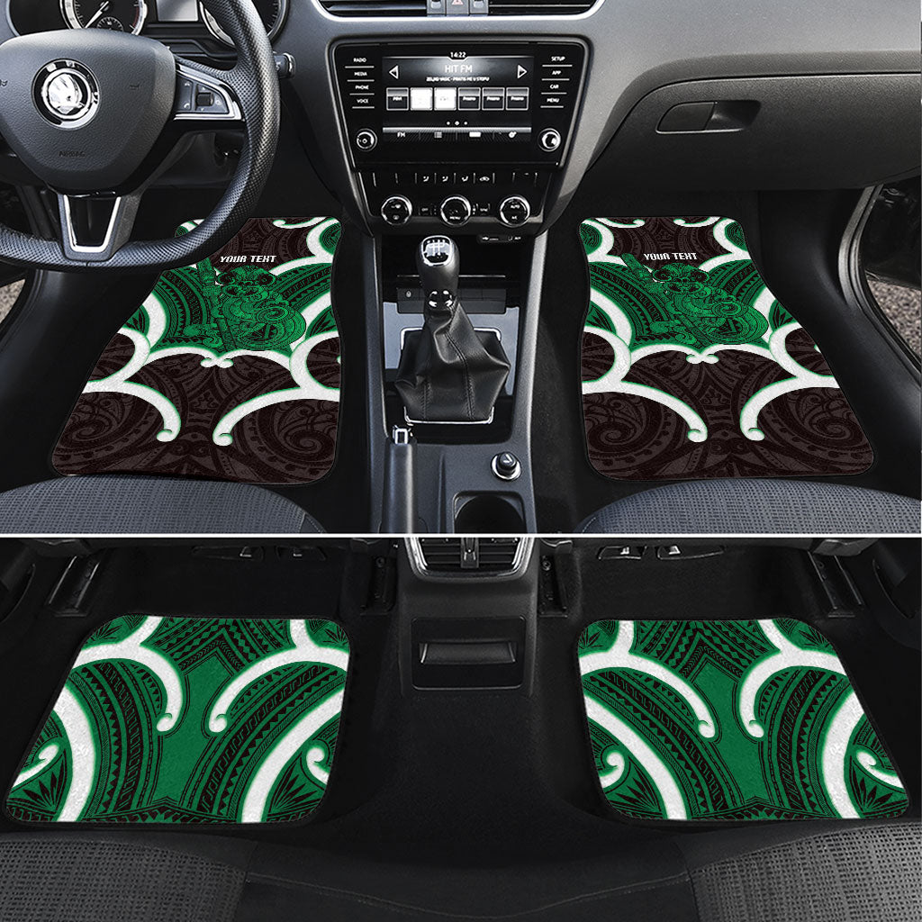 Kakariki Aotearoa Atua Tumatauenga Personalised Car Mats Maori God Of War Tiki With Taiaha LT14 Set 4pcs Green - Polynesian Pride