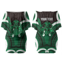 Kakariki Aotearoa Atua Tumatauenga Personalised Couples Matching Off Shoulder Short Dress and Hawaiian Shirt Maori God Of War Tiki With Taiaha LT14 - Polynesian Pride