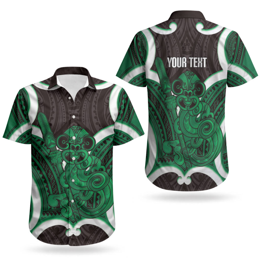 Kakariki Aotearoa Atua Tumatauenga Personalised Couples Matching Off Shoulder Short Dress and Hawaiian Shirt Maori God Of War Tiki With Taiaha LT14 - Polynesian Pride