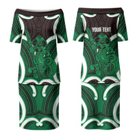 Kakariki Aotearoa Atua Tumatauenga Personalised Couples Matching Puletasi and Long Sleeve Button Shirt Maori God Of War Tiki With Taiaha LT14 - Polynesian Pride