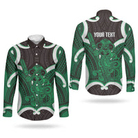 Kakariki Aotearoa Atua Tumatauenga Personalised Couples Matching Short Sleeve Bodycon Dress and Long Sleeve Button Shirt Maori God Of War Tiki With Taiaha LT14 - Polynesian Pride