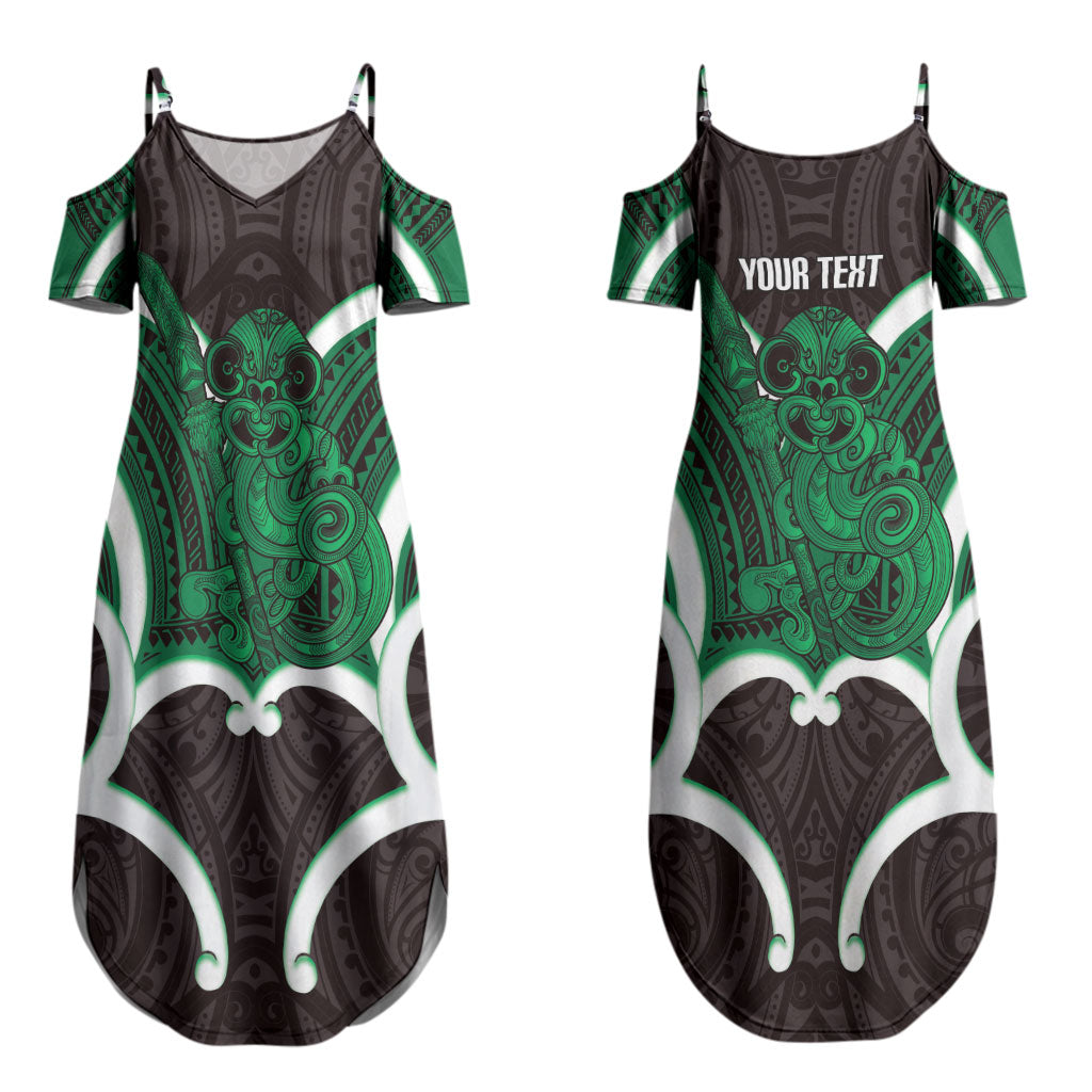 Kakariki Aotearoa Atua Tumatauenga Personalised Couples Matching Summer Maxi Dress and Hawaiian Shirt Maori God Of War Tiki With Taiaha LT14 - Polynesian Pride