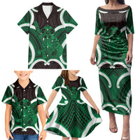 Kakariki Aotearoa Atua Tumatauenga Personalised Family Matching Puletasi and Hawaiian Shirt Maori God Of War Tiki With Taiaha LT14 - Polynesian Pride