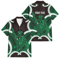 Kakariki Aotearoa Atua Tumatauenga Personalised Family Matching Puletasi and Hawaiian Shirt Maori God Of War Tiki With Taiaha LT14 Dad's Shirt - Short Sleeve Green - Polynesian Pride