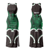 Kakariki Aotearoa Atua Tumatauenga Personalised Family Matching Tank Maxi Dress and Hawaiian Shirt Maori God Of War Tiki With Taiaha LT14 Mom's Dress Green - Polynesian Pride