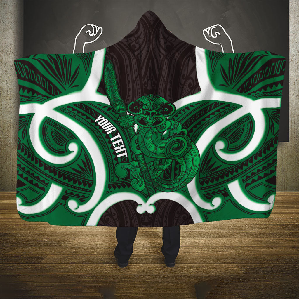 Kakariki Aotearoa Atua Tumatauenga Personalised Hooded Blanket Maori God Of War Tiki With Taiaha LT14 - Polynesian Pride