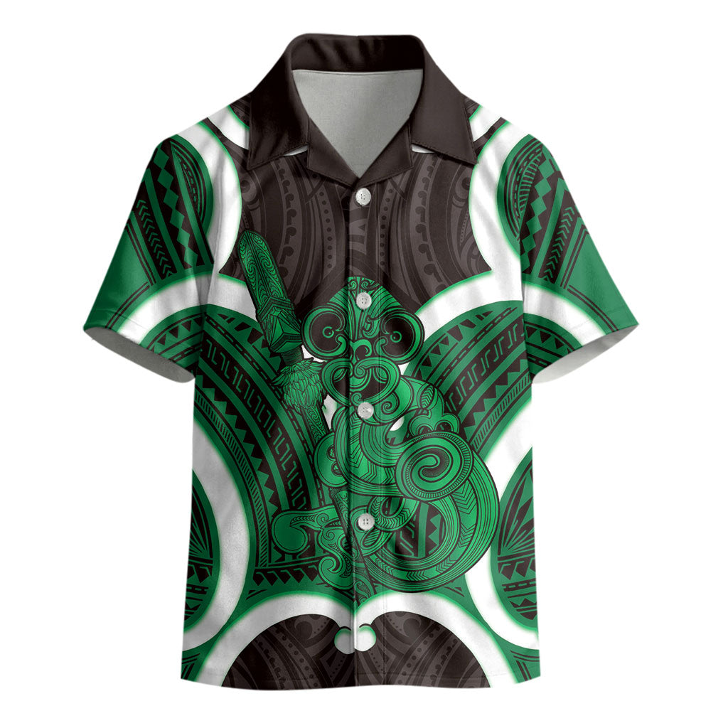 Kakariki Aotearoa Atua Tumatauenga Personalised Kid Hawaiian Shirt Maori God Of War Tiki With Taiaha LT14 - Polynesian Pride