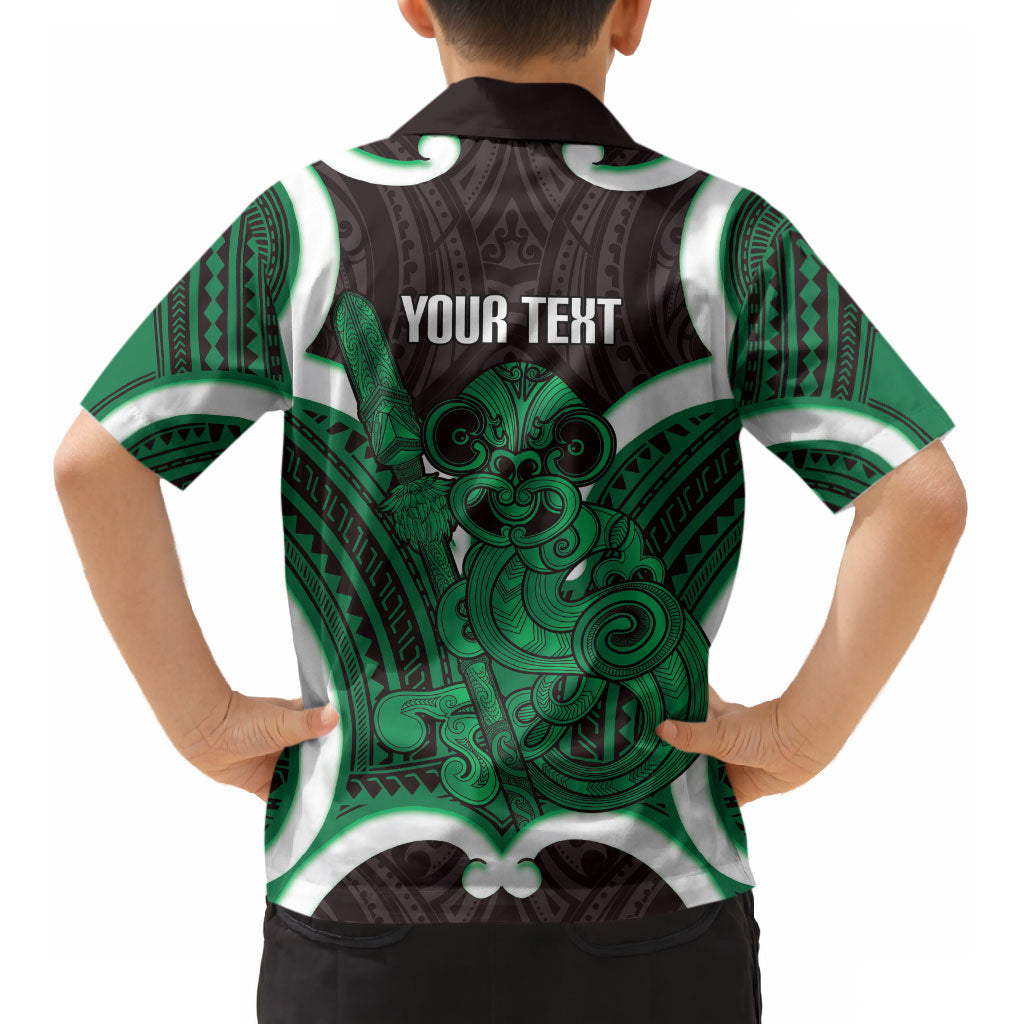 Kakariki Aotearoa Atua Tumatauenga Personalised Kid Hawaiian Shirt Maori God Of War Tiki With Taiaha LT14 - Polynesian Pride