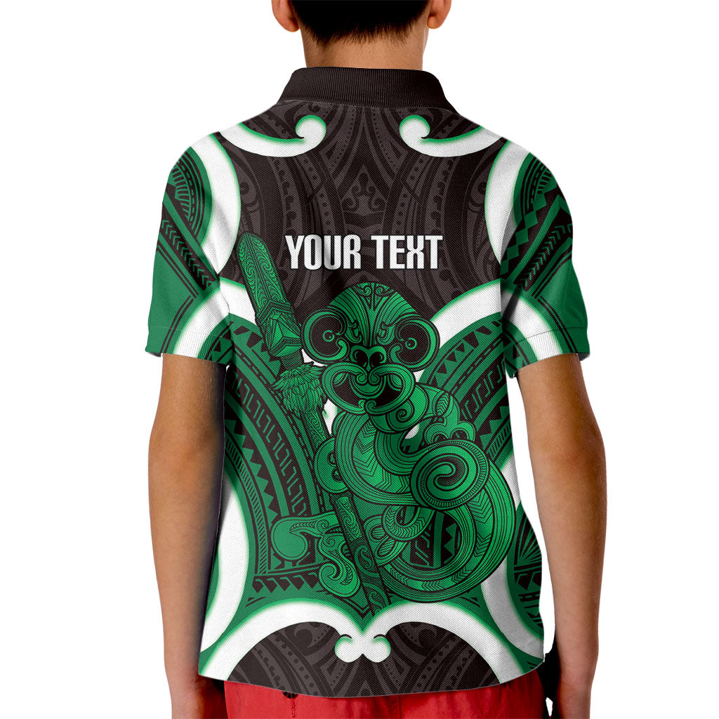 Kakariki Aotearoa Atua Tumatauenga Personalised Kid Polo Shirt Maori God Of War Tiki With Taiaha LT14 - Polynesian Pride