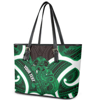 Kakariki Aotearoa Atua Tumatauenga Personalised Leather Tote Bag Maori God Of War Tiki With Taiaha LT14 - Polynesian Pride