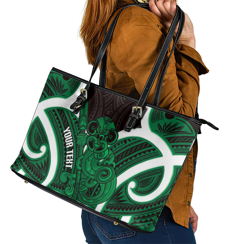 Kakariki Aotearoa Atua Tumatauenga Personalised Leather Tote Bag Maori God Of War Tiki With Taiaha LT14 - Polynesian Pride