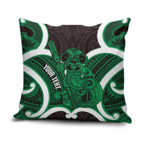 Kakariki Aotearoa Atua Tumatauenga Personalised Pillow Cover Maori God Of War Tiki With Taiaha LT14 Green - Polynesian Pride