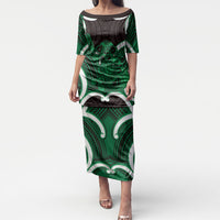 Kakariki Aotearoa Atua Tumatauenga Personalised Puletasi Maori God Of War Tiki With Taiaha LT14 Long Dress Green - Polynesian Pride